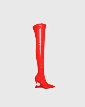 Antonia Wolf Tooth PVC Over The Knee Boots In Red