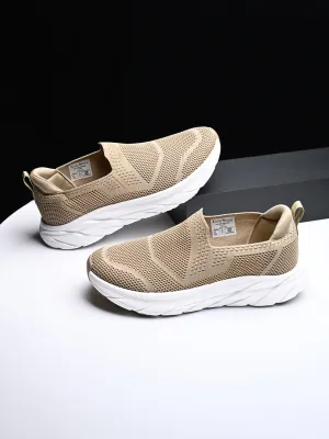 Beige Flyknit Slip-On Sneakers For Men