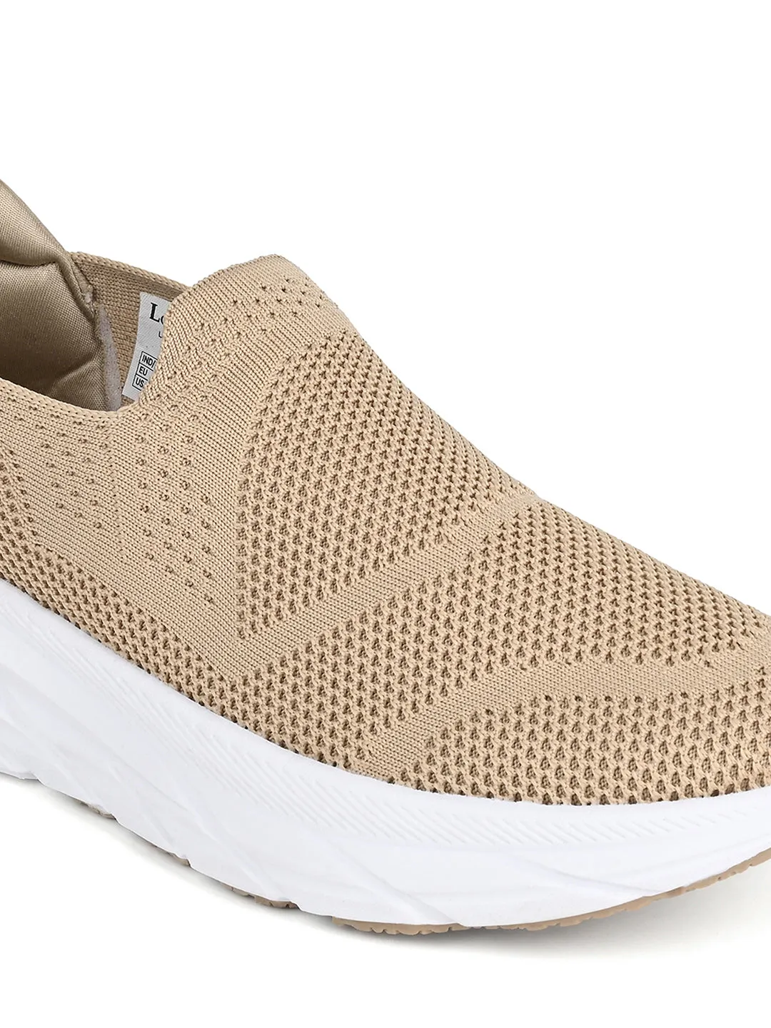Beige Flyknit Slip-On Sneakers For Men