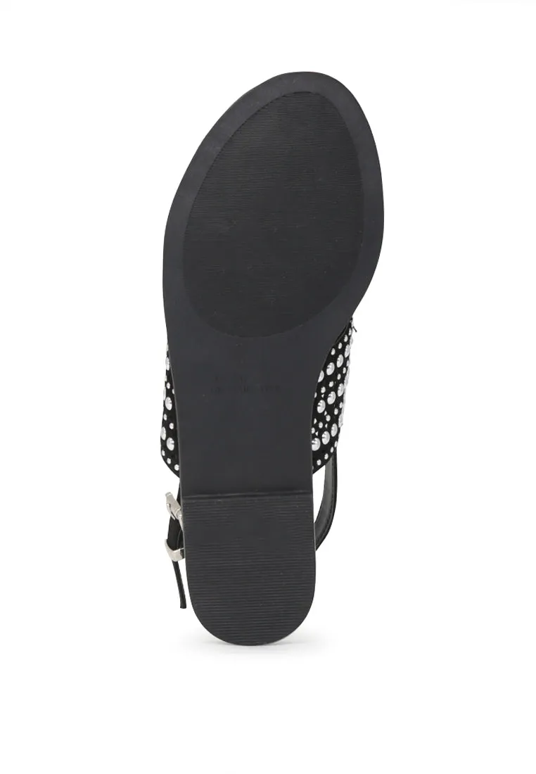 Black Florence Studded Flat Sandals