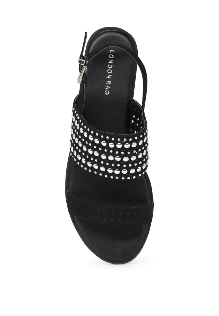 Black Florence Studded Flat Sandals