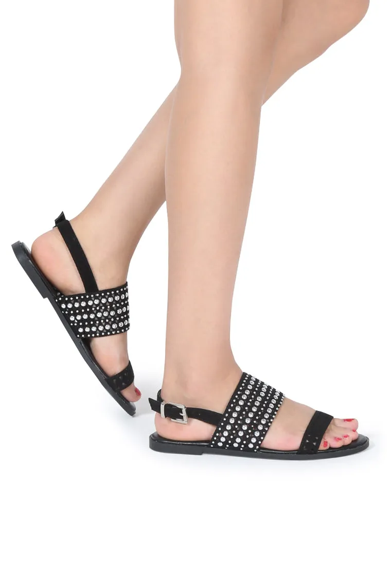 Black Florence Studded Flat Sandals