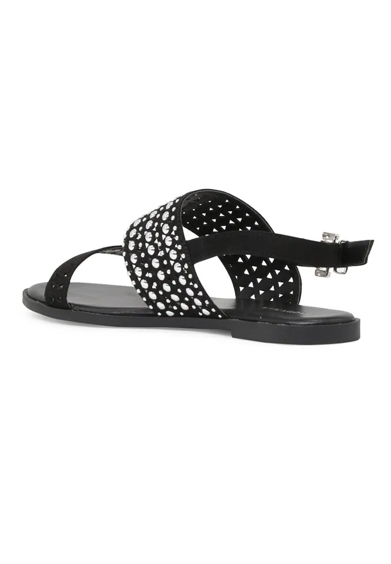 Black Florence Studded Flat Sandals