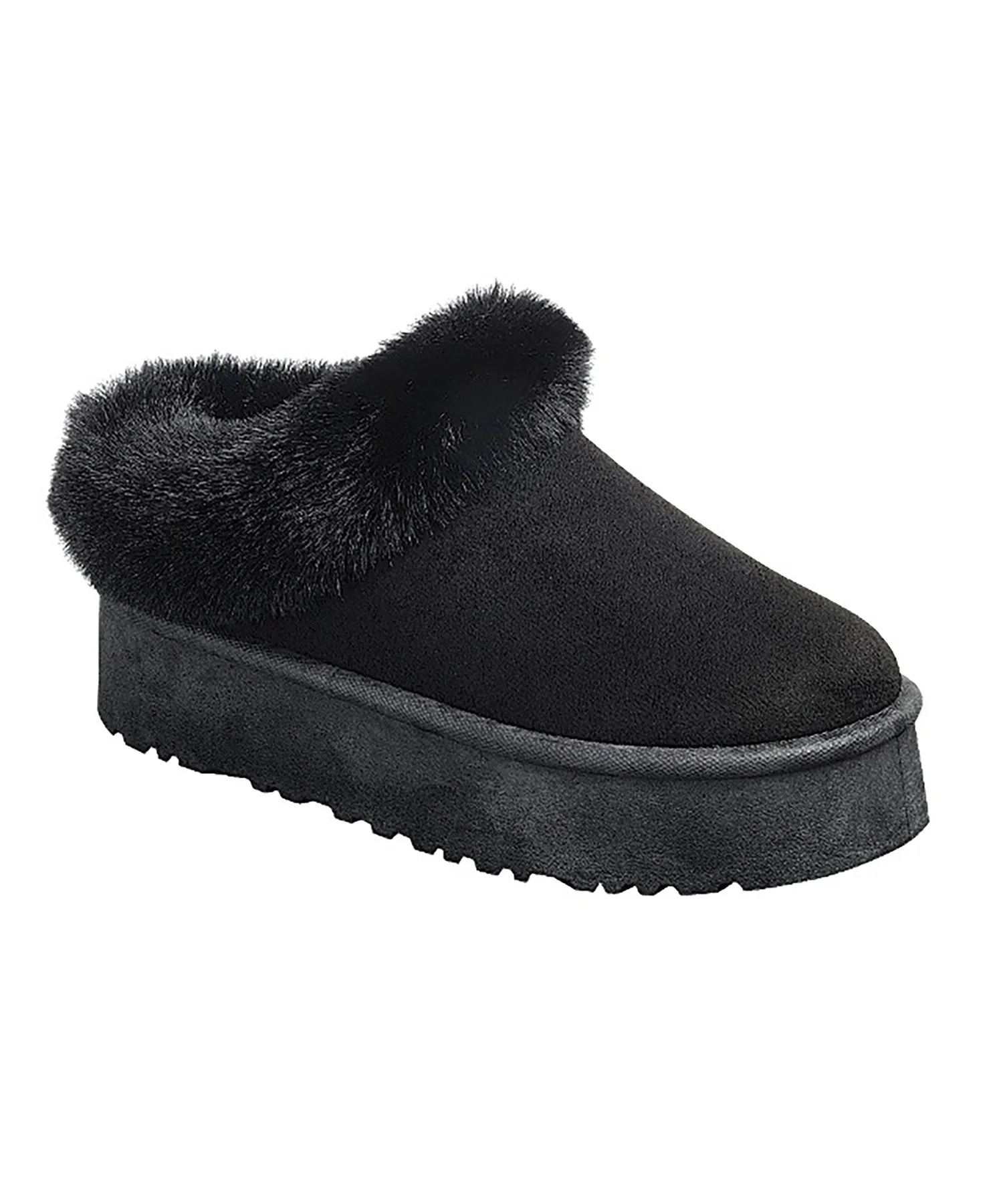 Black Fur Platform Mules