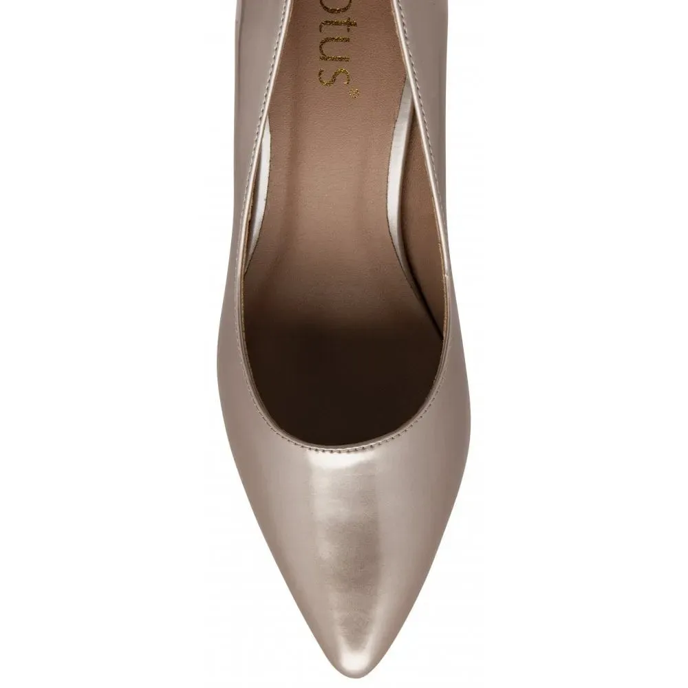 Chic and Sleek Pink Pearl Patent Mid-Heel Court Shoe