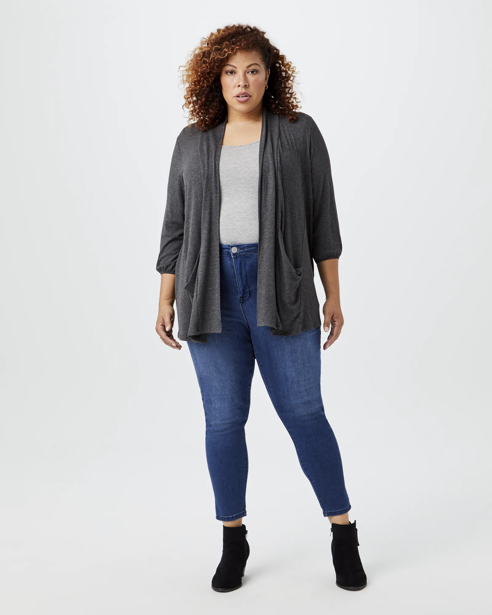Cia 3/4 Sleeve Cardigan | Charcoal Grey
