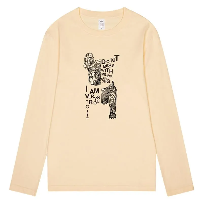 CORIRESHA Teen Funny Dog Crewneck Long Sleeve Soft Cotton Letter T-Shirt