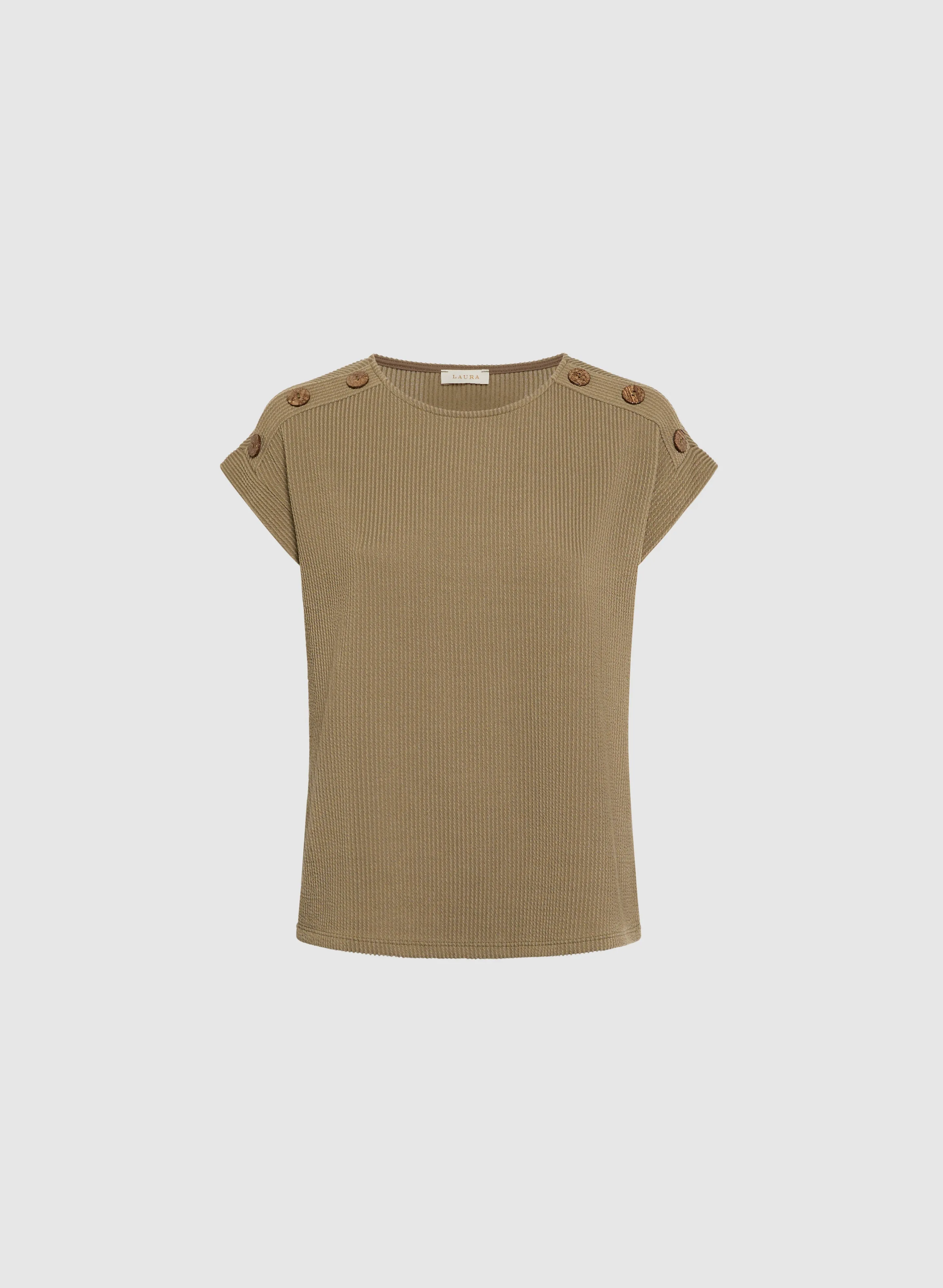 Decorative Buttons Ribbed Knit T-Shirt