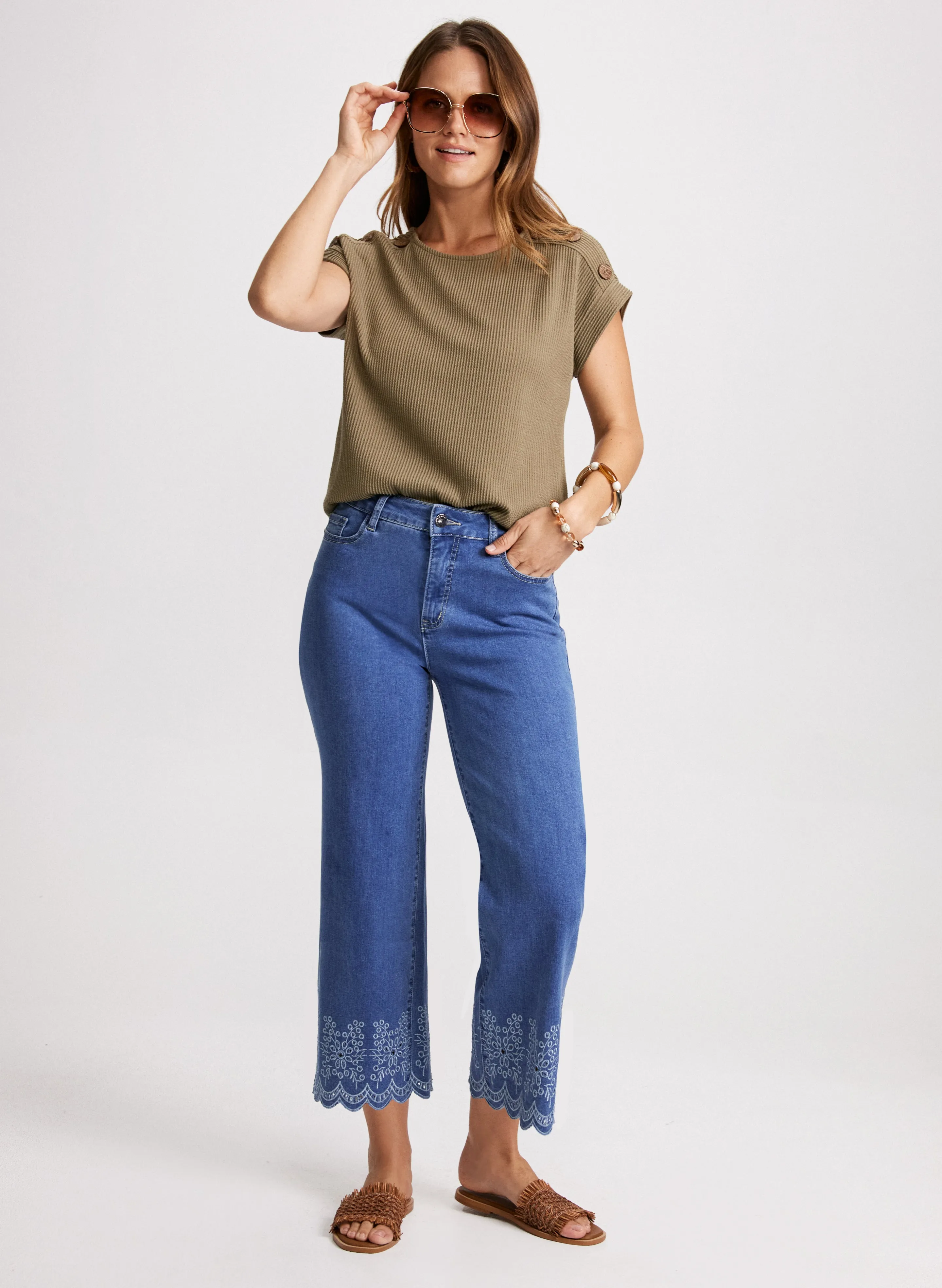 Decorative Buttons Ribbed Knit T-Shirt