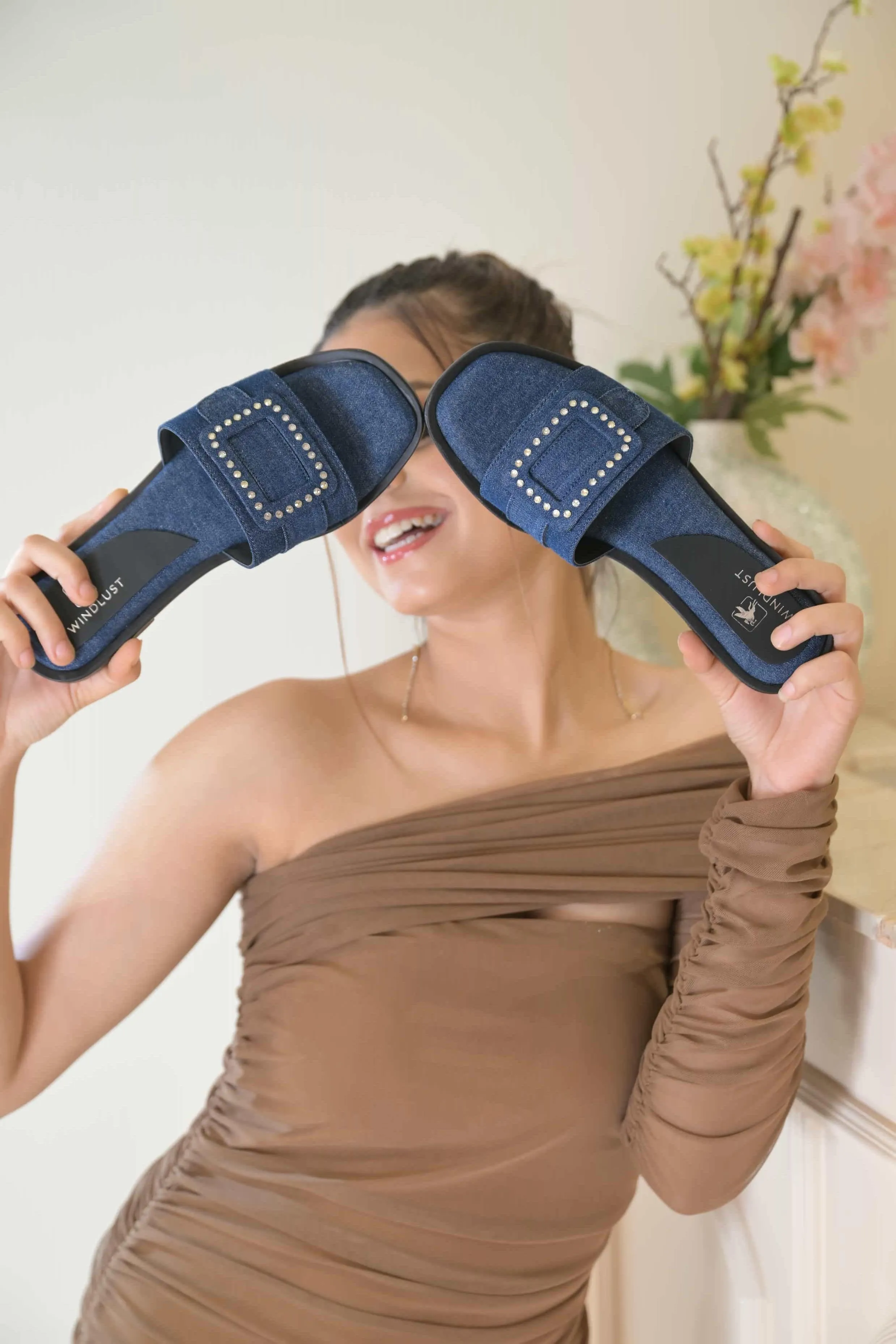 Denim Swarovski Embellished Flats - Deep Blue