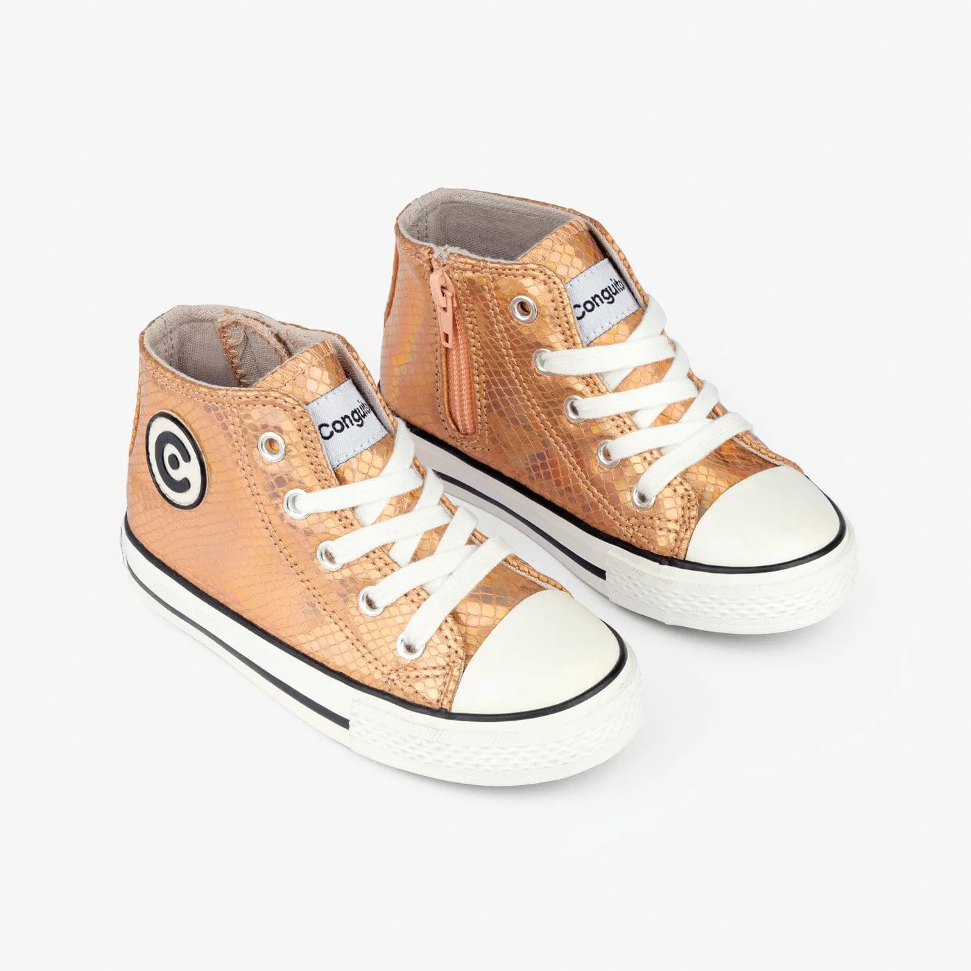 Girl's Pink Metallic Hi-Top Sneakers