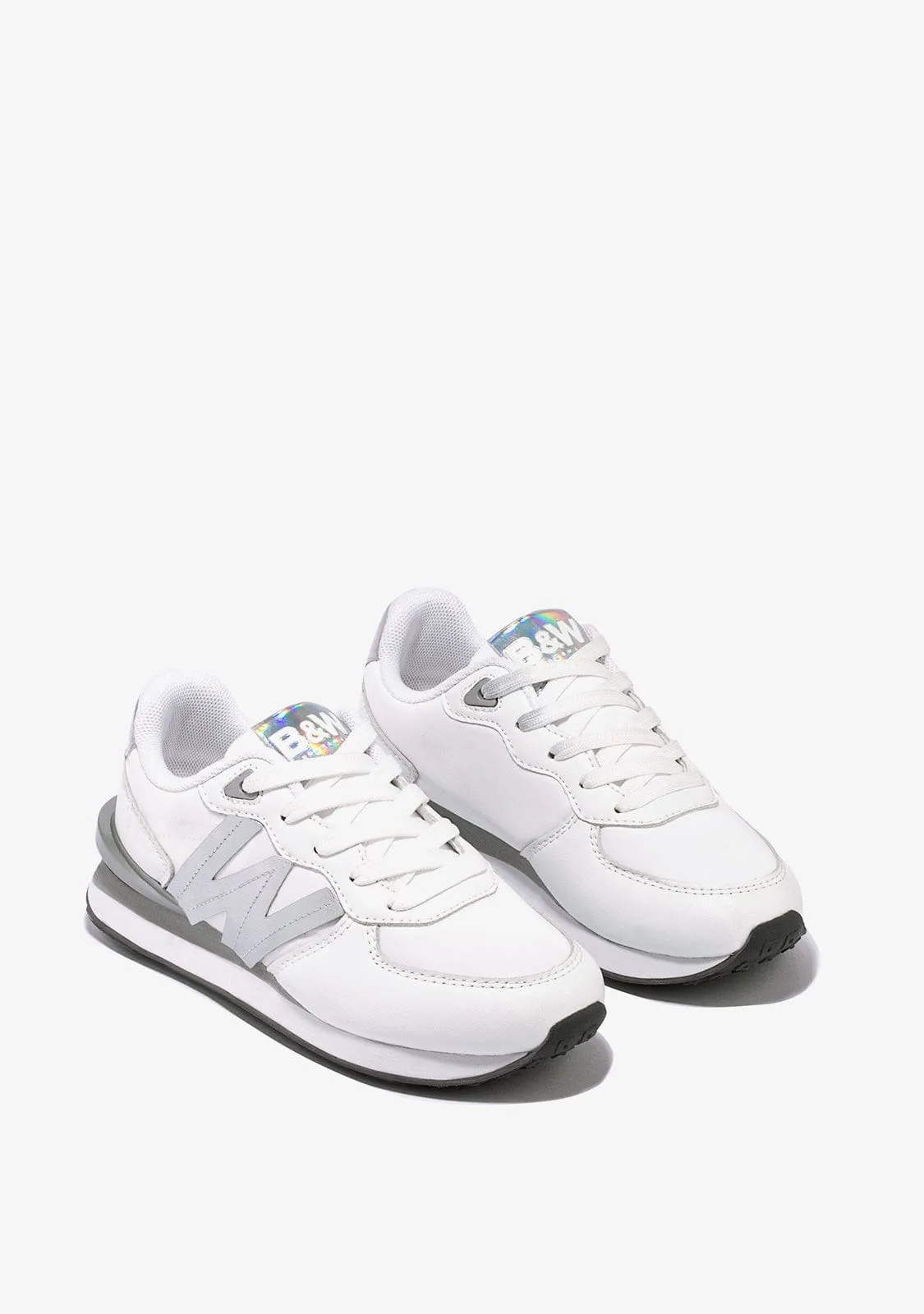 Girl's White Silver Logo Sneakers B&W