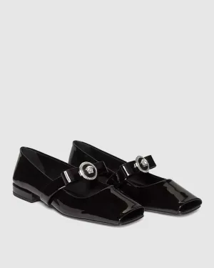 Giulia Fish Mouth Leather Ballet Flats In Black