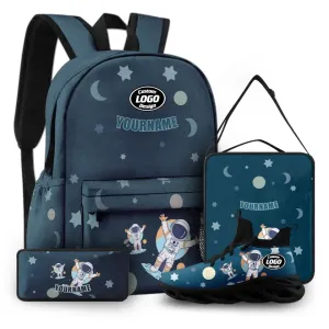 Holiday Gifts,Personalized Special Combo Offer, Custom  set 4 packs with Spaceman Sneakers, Schoolbag, Lunch Box Pencil Case