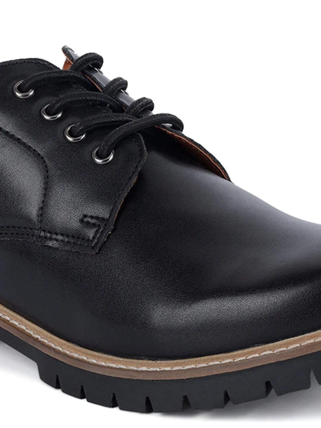 Jet Black Derby Lace Up Boots