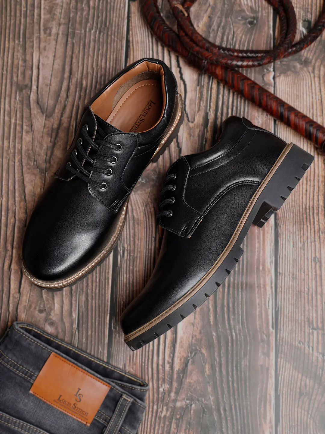 Jet Black Derby Lace Up Boots
