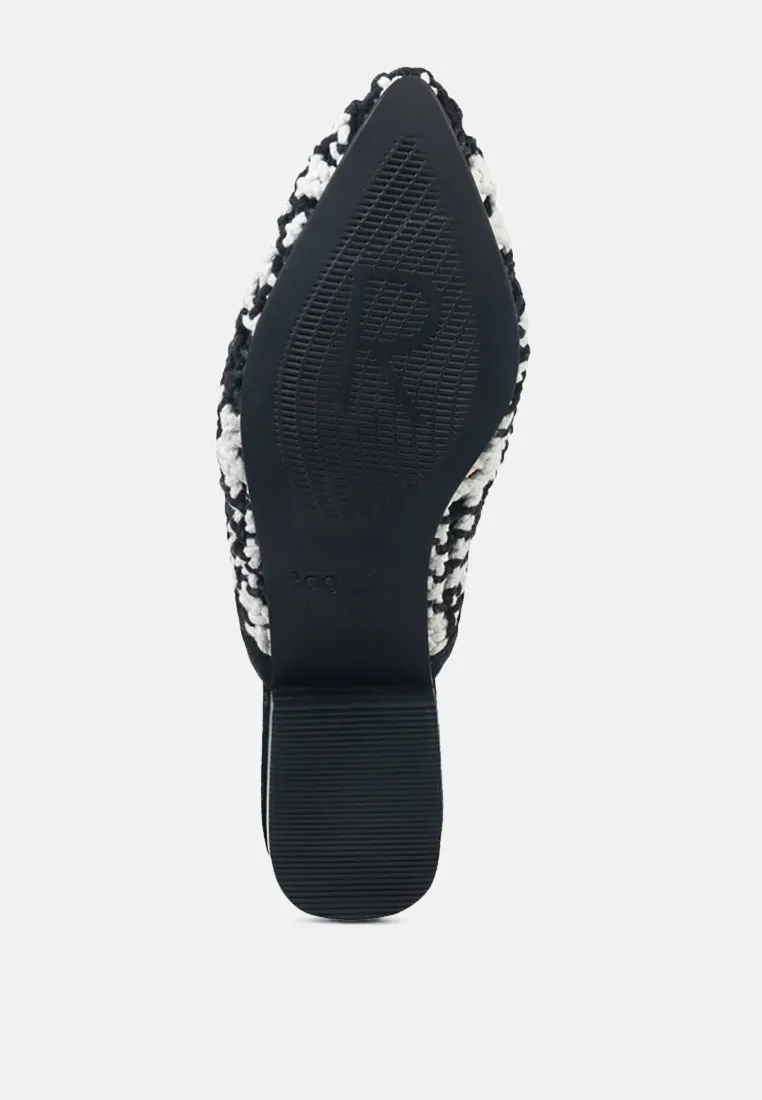 MARIANA Black Woven Flat Mules With Tassels