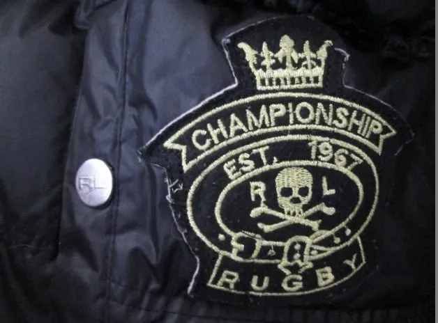 Mens  RALPH LAUREN RUGBY 41381 JACKET Coat Puffer BLACK L SKULL PATCH FOOTBALL