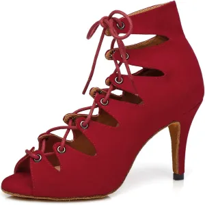 Minishion Women's Lace-up Stiletto High Heel Peep Toe Latin Ballroom Dance Shoes Wedding Prom Sandals