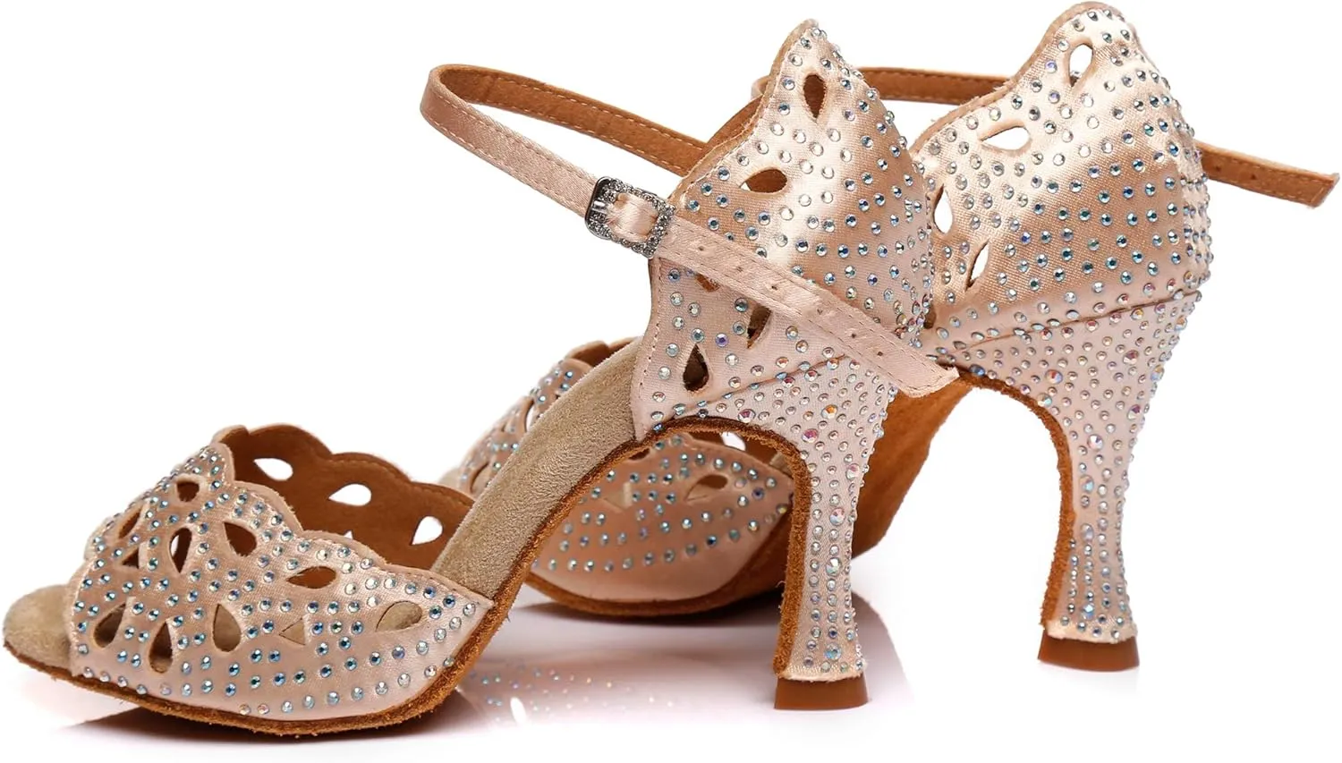 Minishion Women's Latin Salsa Cut-Out Crystal Satin Ballroom Dance Shoes Evening Sandals