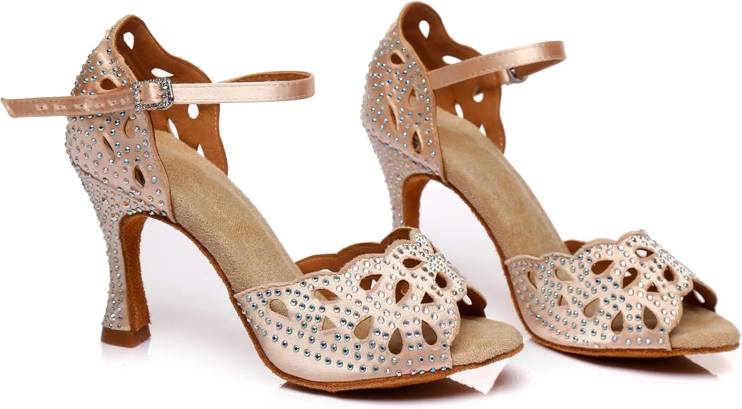 Minishion Women's Latin Salsa Cut-Out Crystal Satin Ballroom Dance Shoes Evening Sandals