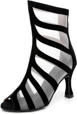 Minishion Women's Mesh Zip Peep Toe Latin Salsa Ballroom Dance Shoes Evening Party Ankle Sandals