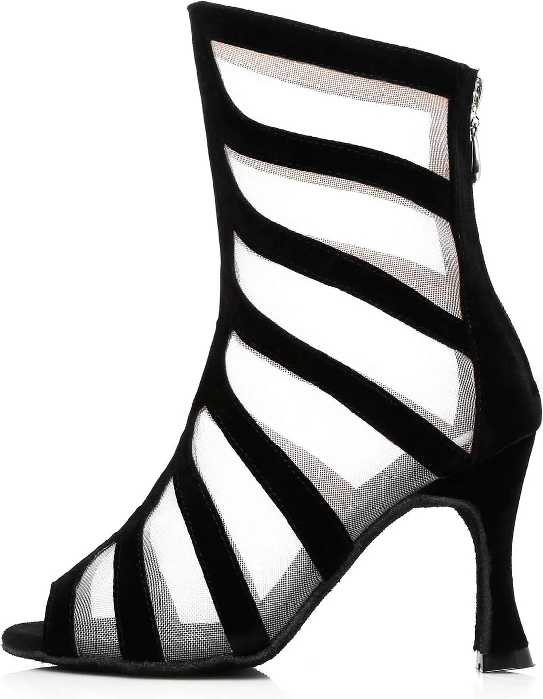 Minishion Women's Mesh Zip Peep Toe Latin Salsa Ballroom Dance Shoes Evening Party Ankle Sandals