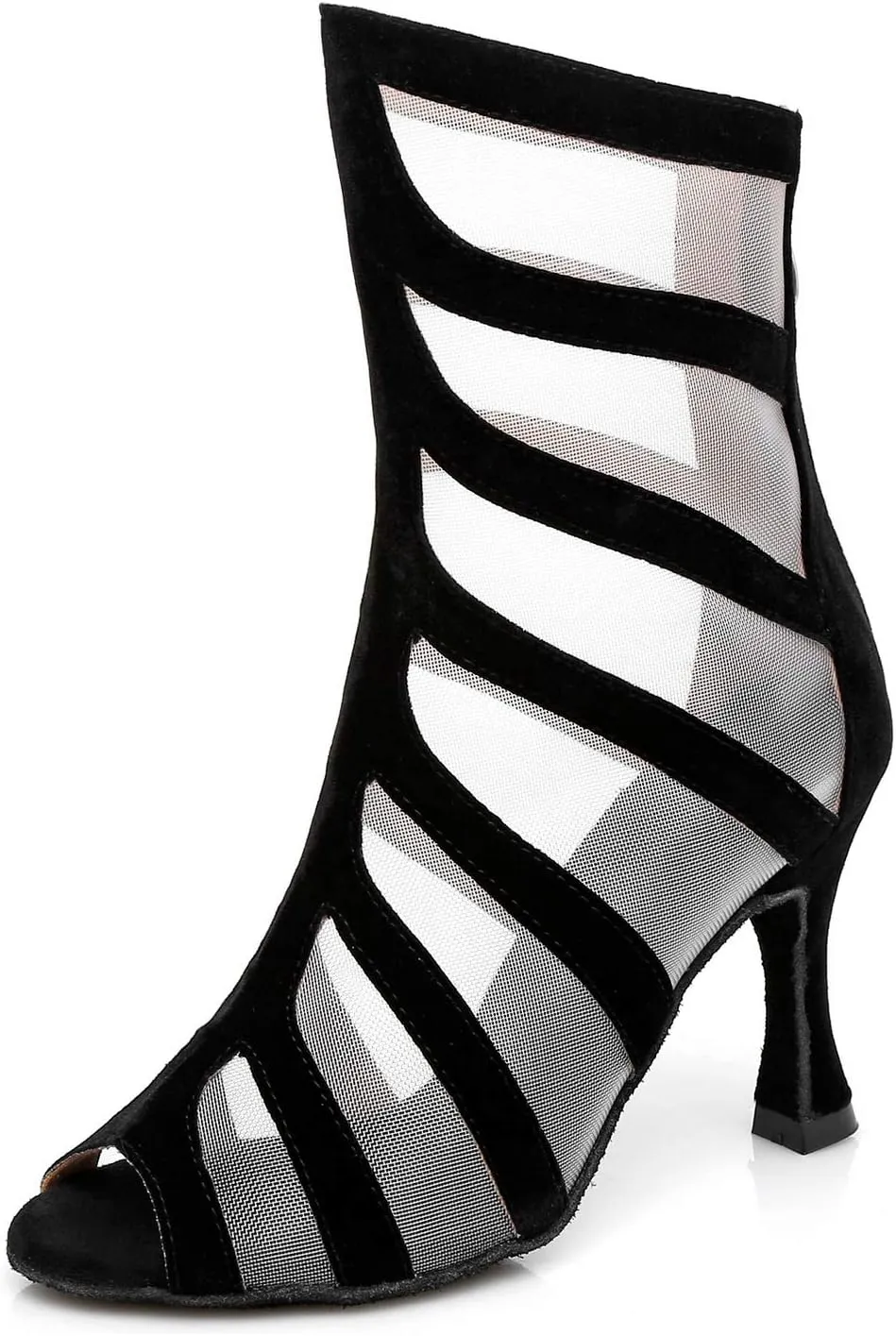 Minishion Women's Mesh Zip Peep Toe Latin Salsa Ballroom Dance Shoes Evening Party Ankle Sandals
