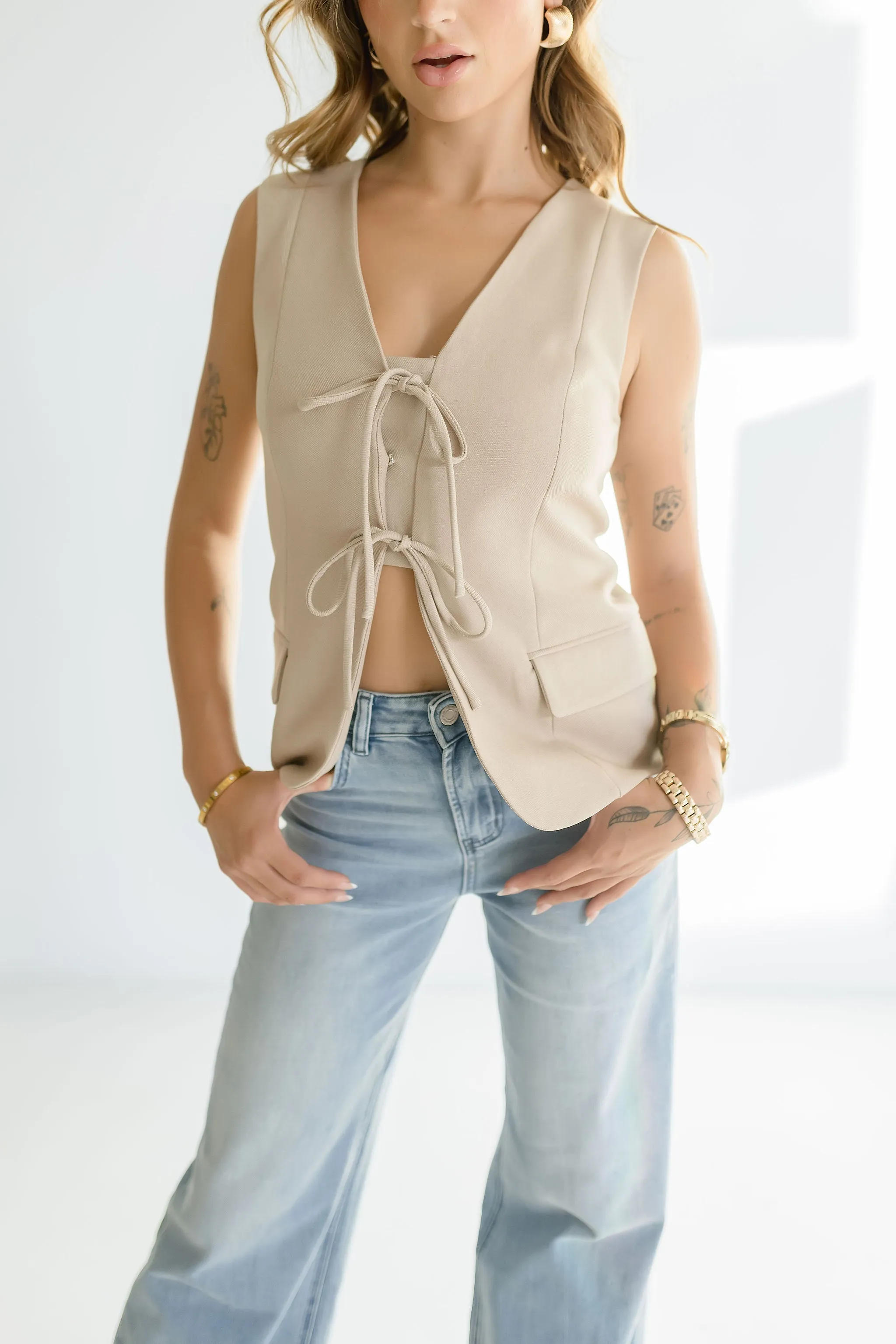 Miranda Bow Tie Vest Khaki