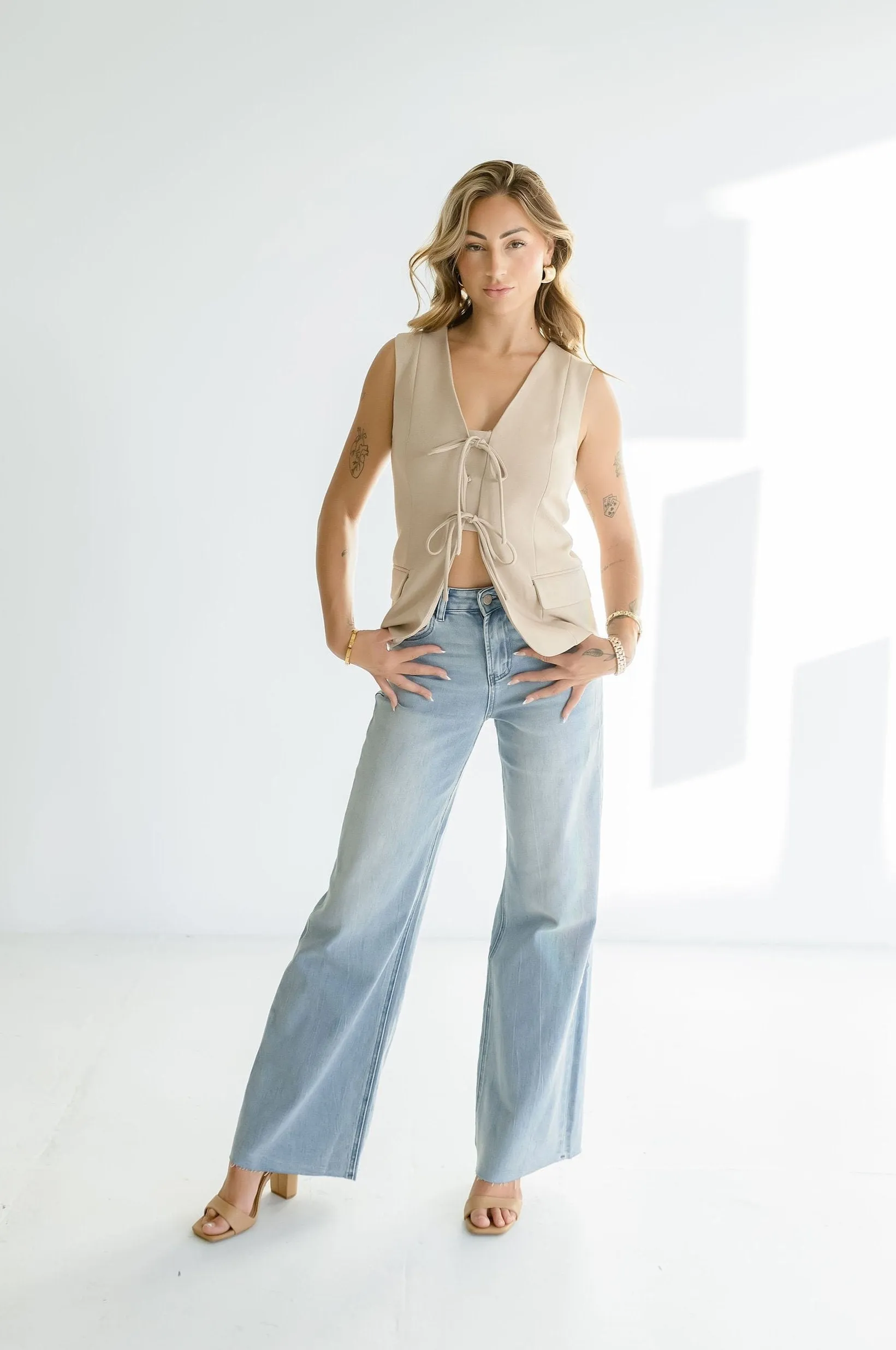Miranda Bow Tie Vest Khaki