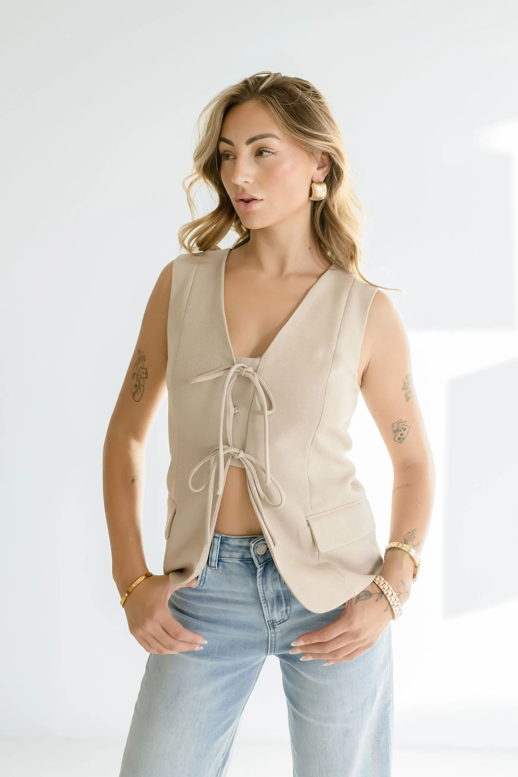 Miranda Bow Tie Vest Khaki
