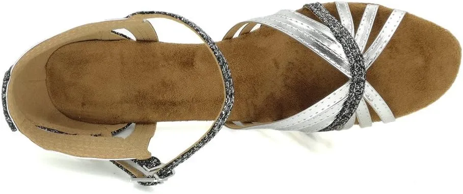 Misu Women's Peep Toe Sandals Latin Salsa Silvergo Practice Ballroom Dance Shoes with 2.75" Heel