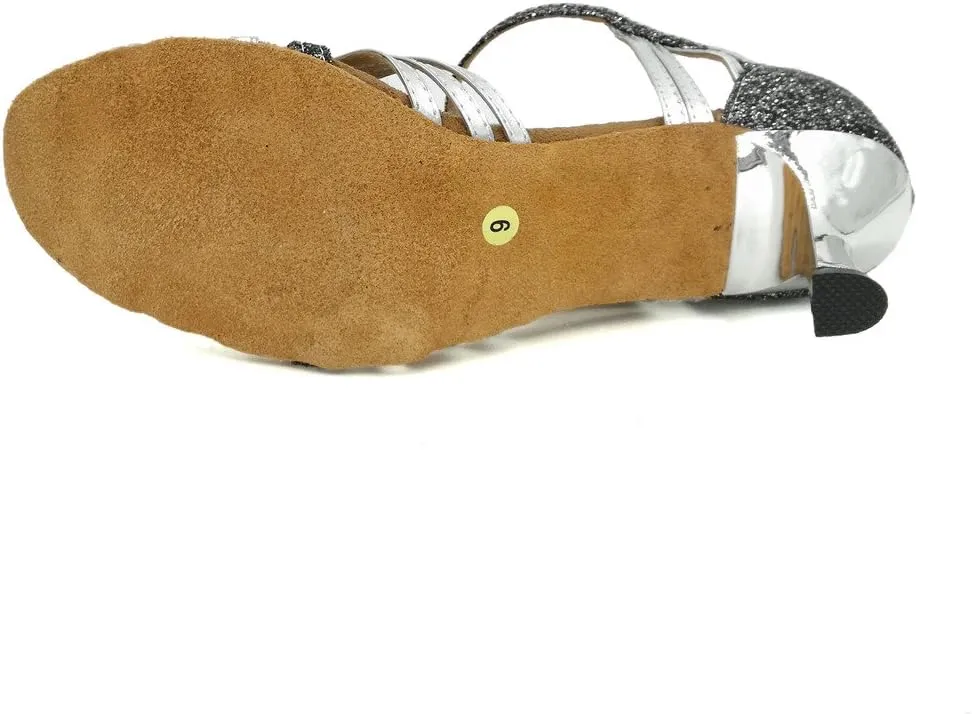 Misu Women's Peep Toe Sandals Latin Salsa Silvergo Practice Ballroom Dance Shoes with 2.75" Heel