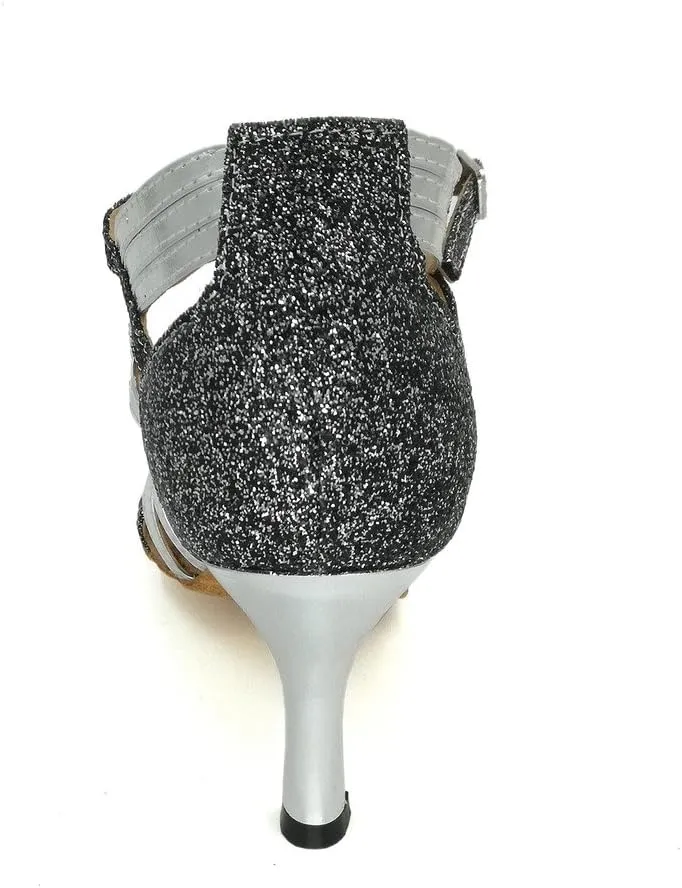 Misu Women's Peep Toe Sandals Latin Salsa Silvergo Practice Ballroom Dance Shoes with 2.75" Heel