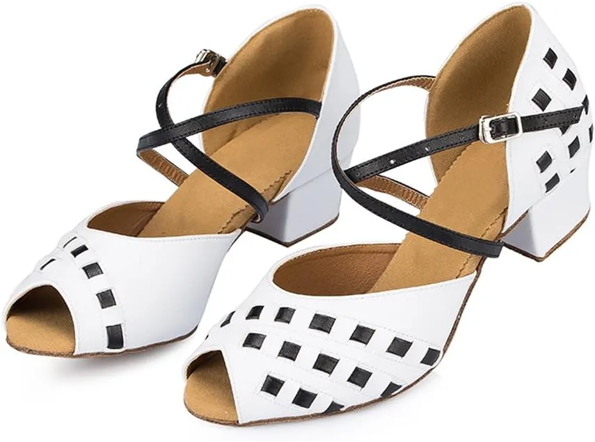 Misu Women's Peep Toe Sandals Latin Salsa Tango Practice Ballroom Dance Shoes with 1.8" Heel