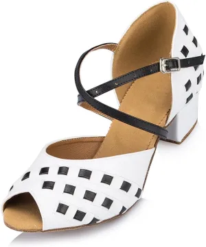 Misu Women's Peep Toe Sandals Latin Salsa Tango Practice Ballroom Dance Shoes with 1.8" Heel