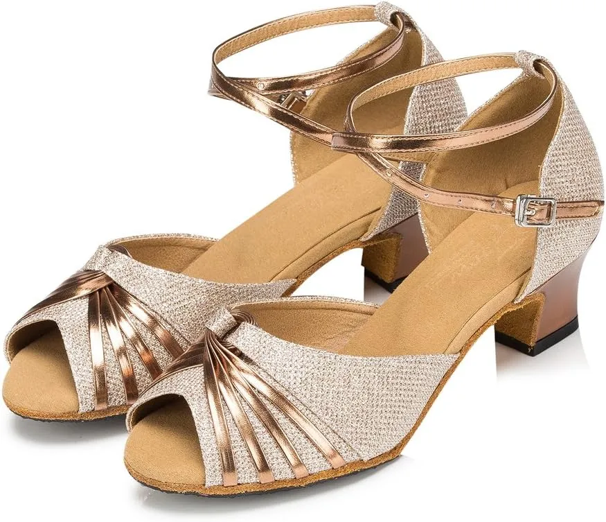 Misu Women's Peep Toe Sandals Latin Salsa Tango Practice Ballroom Dance Shoes with 2.0" Heel