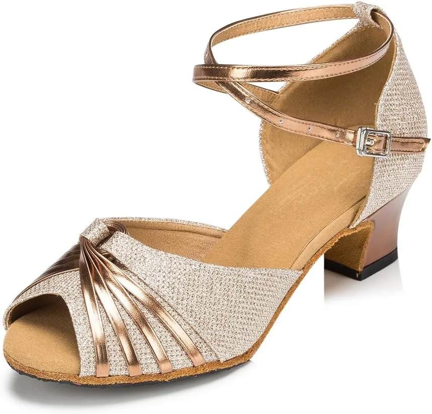 Misu Women's Peep Toe Sandals Latin Salsa Tango Practice Ballroom Dance Shoes with 2.0" Heel