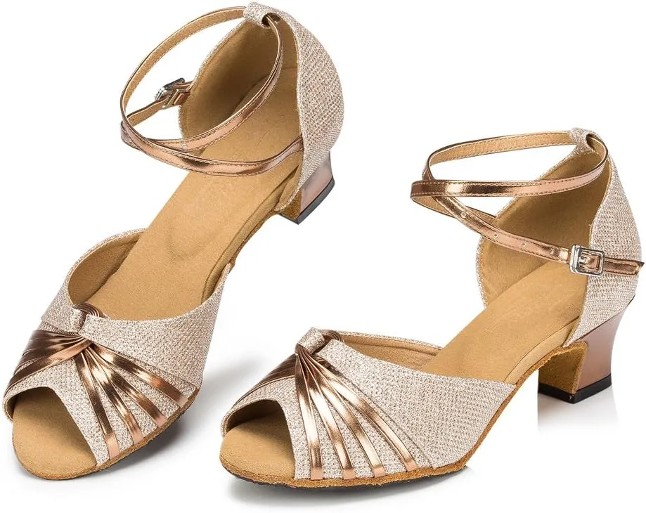Misu Women's Peep Toe Sandals Latin Salsa Tango Practice Ballroom Dance Shoes with 2.0" Heel