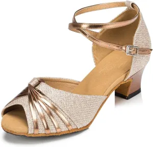 Misu Women's Peep Toe Sandals Latin Salsa Tango Practice Ballroom Dance Shoes with 2.0" Heel