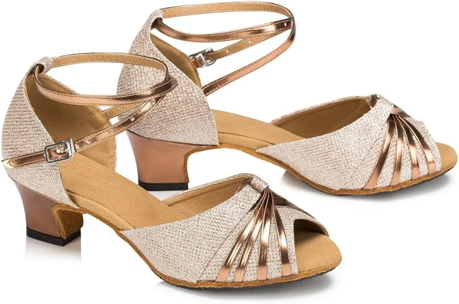 Misu Women's Peep Toe Sandals Latin Salsa Tango Practice Ballroom Dance Shoes with 2.0" Heel