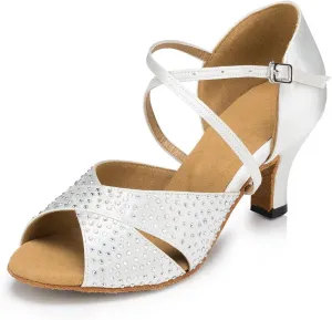 Misu Women's Peep Toe Sandals Latin Salsa Tango Practice Ballroom Dance Shoes with 2.3" Heel