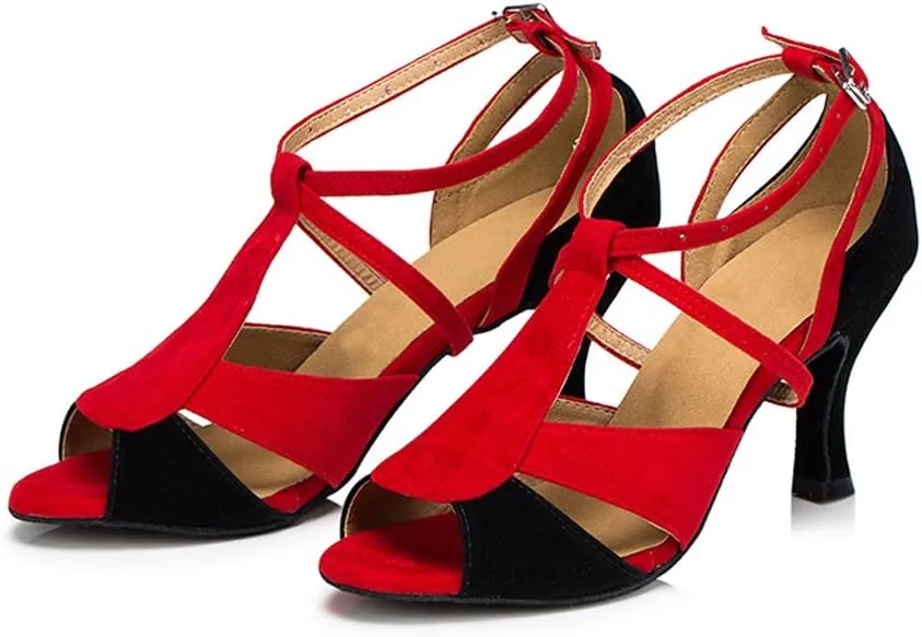 Misu Women's Peep toe Sandals Latin Salsa Tango Practice Ballroom Dance Shoes with 2.7" Heel