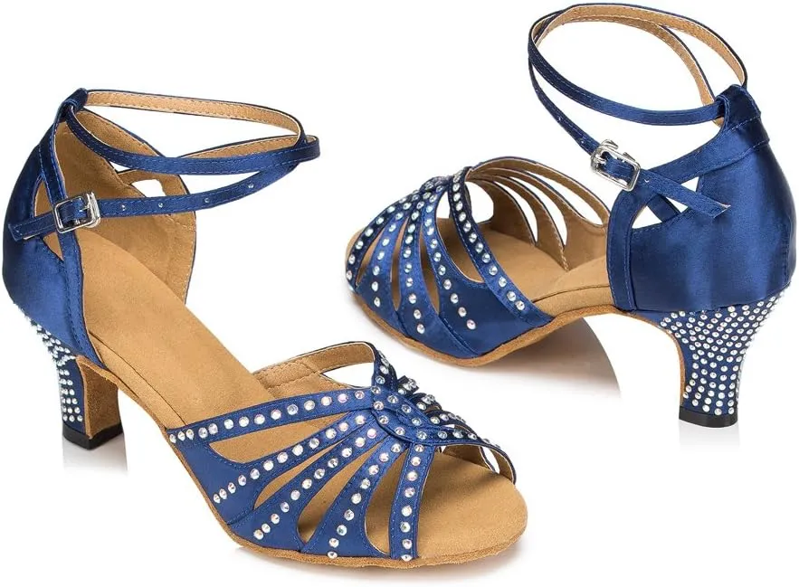 Misu Women's Peep toe Sandals Latin Salsa Tango Practice Ballroom Dance Shoes with 2.7" Heel