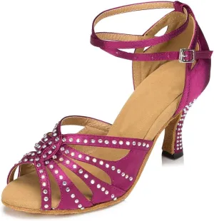 Misu Women's Peep toe Sandals Latin Salsa Tango Practice Ballroom Dance Shoes with 2.7" Heel