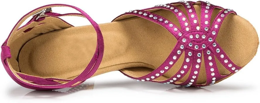 Misu Women's Peep toe Sandals Latin Salsa Tango Practice Ballroom Dance Shoes with 2.7" Heel
