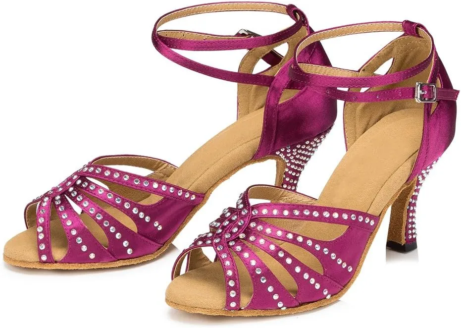 Misu Women's Peep toe Sandals Latin Salsa Tango Practice Ballroom Dance Shoes with 2.7" Heel