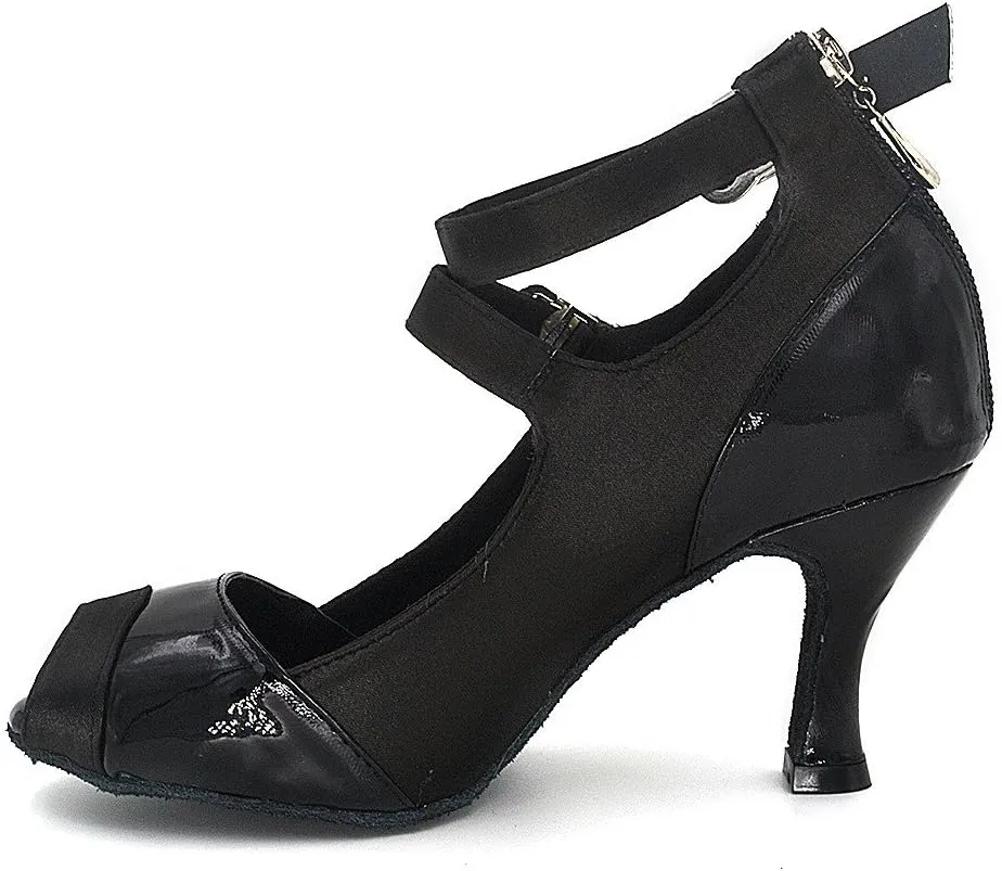 Misu Women's Peep Toe Sandals Latin Salsa Tango Practice Ballroom Dance Shoes with 2.7" Heel