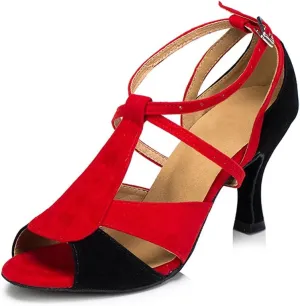 Misu Women's Peep toe Sandals Latin Salsa Tango Practice Ballroom Dance Shoes with 2.7" Heel