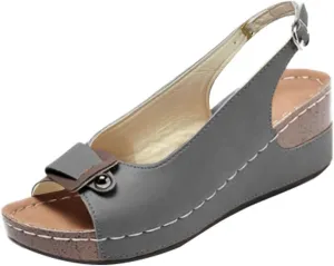 Peep Toe Flats with Bow for Women Summer Hollow Out Slingback Wedge Sandals Slip On Casual Comfortable Ankle Strap Sandal Walking Platform Beach Orthopedic Espadrille Bowknot Fashion Shoes